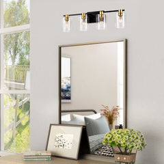 4-Light Bathroom Light Fixtures((Does Not Include Light Bulbs), Modern Vanity Lights with  Glass Shade, Vintage  Light Fixture Bathroom Over Mirror Wall Lights for Kitchen Dinning Room Bedroom Hallway