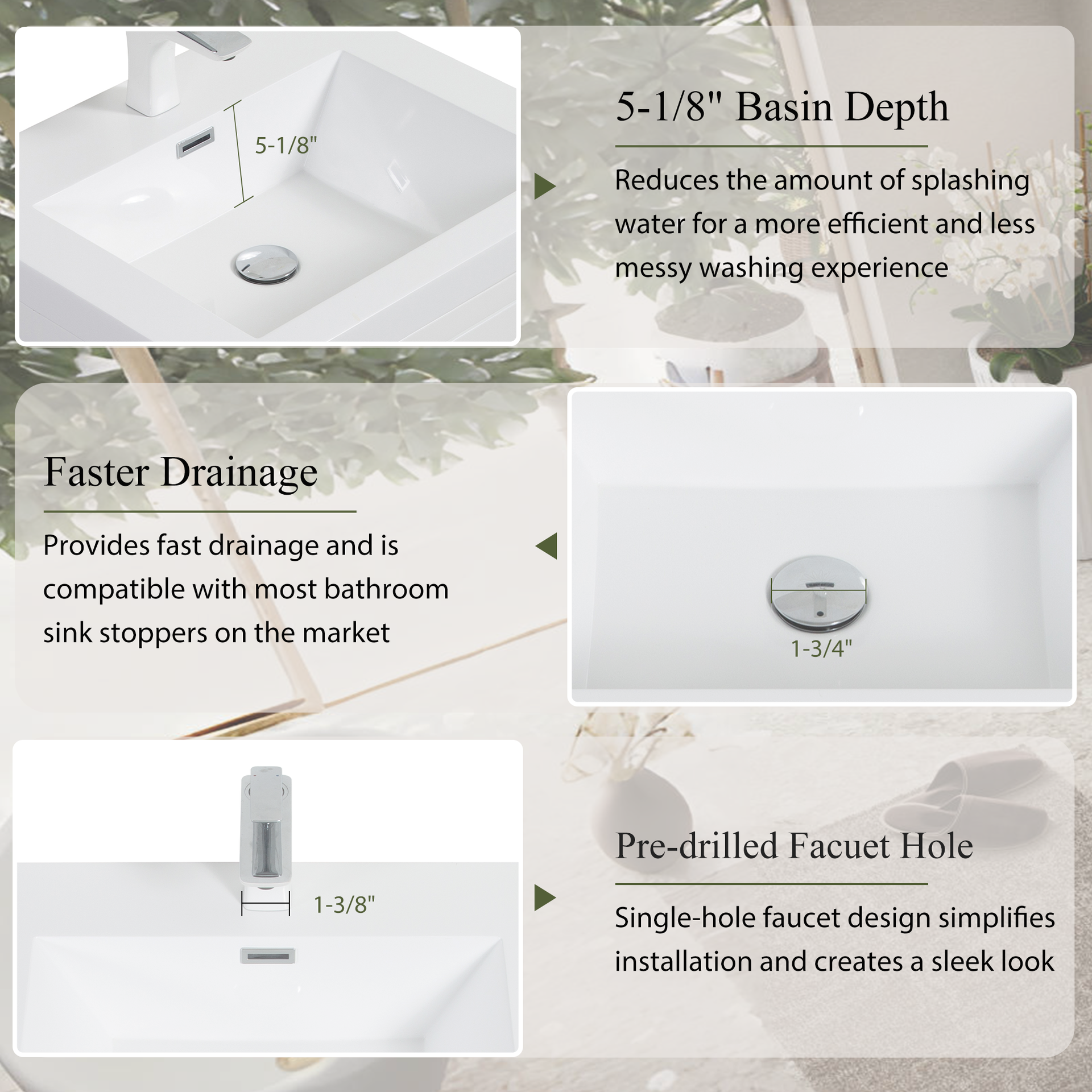 24" Wall-Mounted Bathroom Vanity with Sink, Floating Bathroom Storage Cabinet with Stone Resin Countertop and Soft Close Drawers Fully Assembled, Glossy White 24V15-24GW-W1920P385566