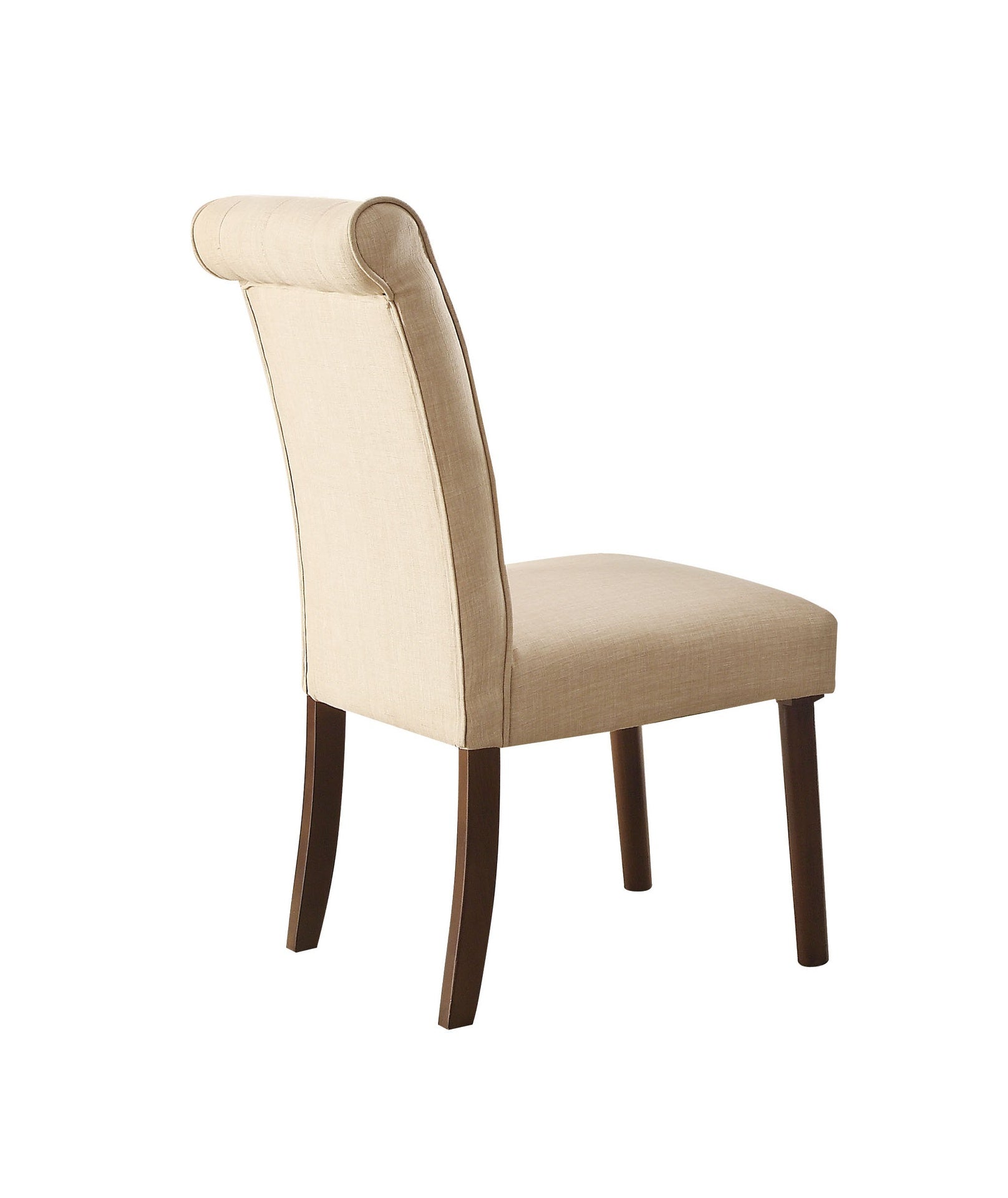Beige Linen and Walnut Side Chair with Tufted Back (Set of 2)
