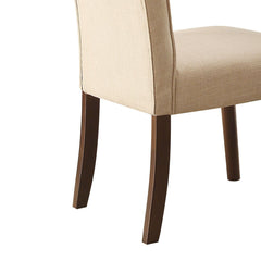 Beige Linen and Walnut Side Chair with Tufted Back (Set of 2)