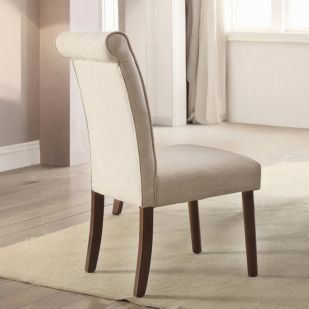 Beige Linen and Walnut Side Chair with Tufted Back (Set of 2)