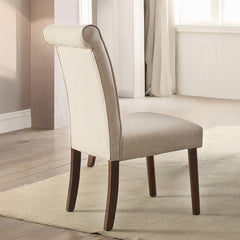 Beige Linen and Walnut Side Chair with Tufted Back (Set of 2)
