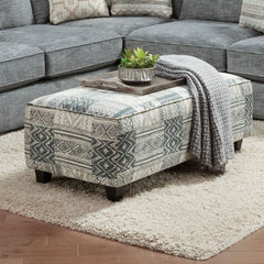 Transitional Style Soft Upholstery Ottoman With Welt Trim Double Gel Foam Soft Woven Fabric Tribal Multi
