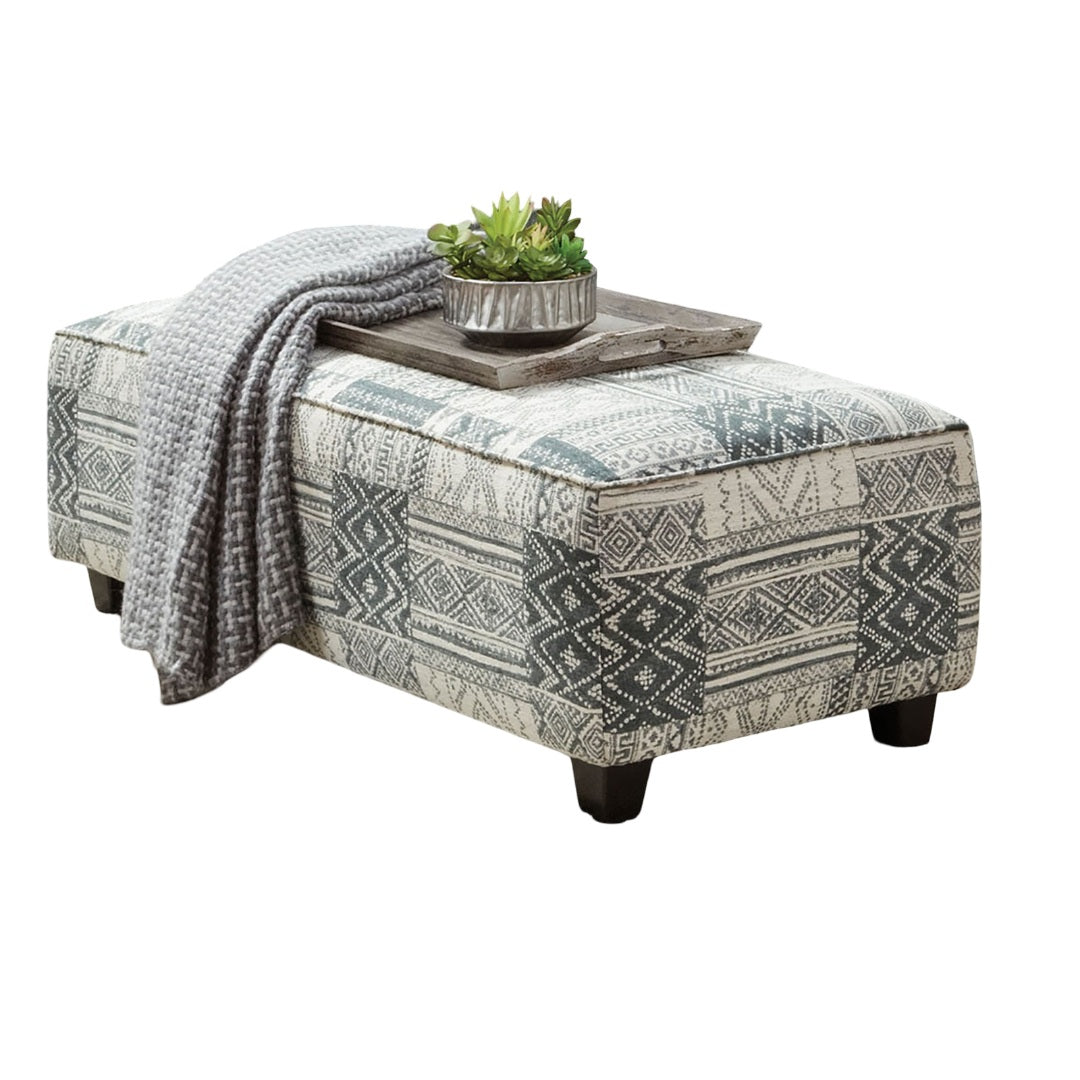 Transitional Style Soft Upholstery Ottoman With Welt Trim Double Gel Foam Soft Woven Fabric Tribal Multi
