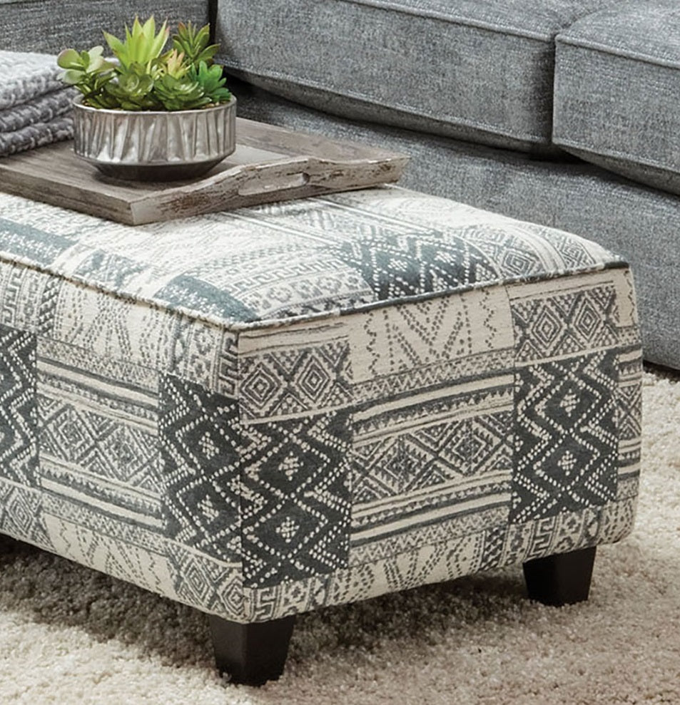 Transitional Style Soft Upholstery Ottoman With Welt Trim Double Gel Foam Soft Woven Fabric Tribal Multi