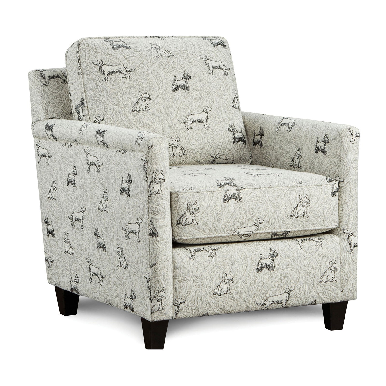 Transitional Style Dog Pattern Chair Welt Trim Large Pillow Back Multi Finish Primary Living