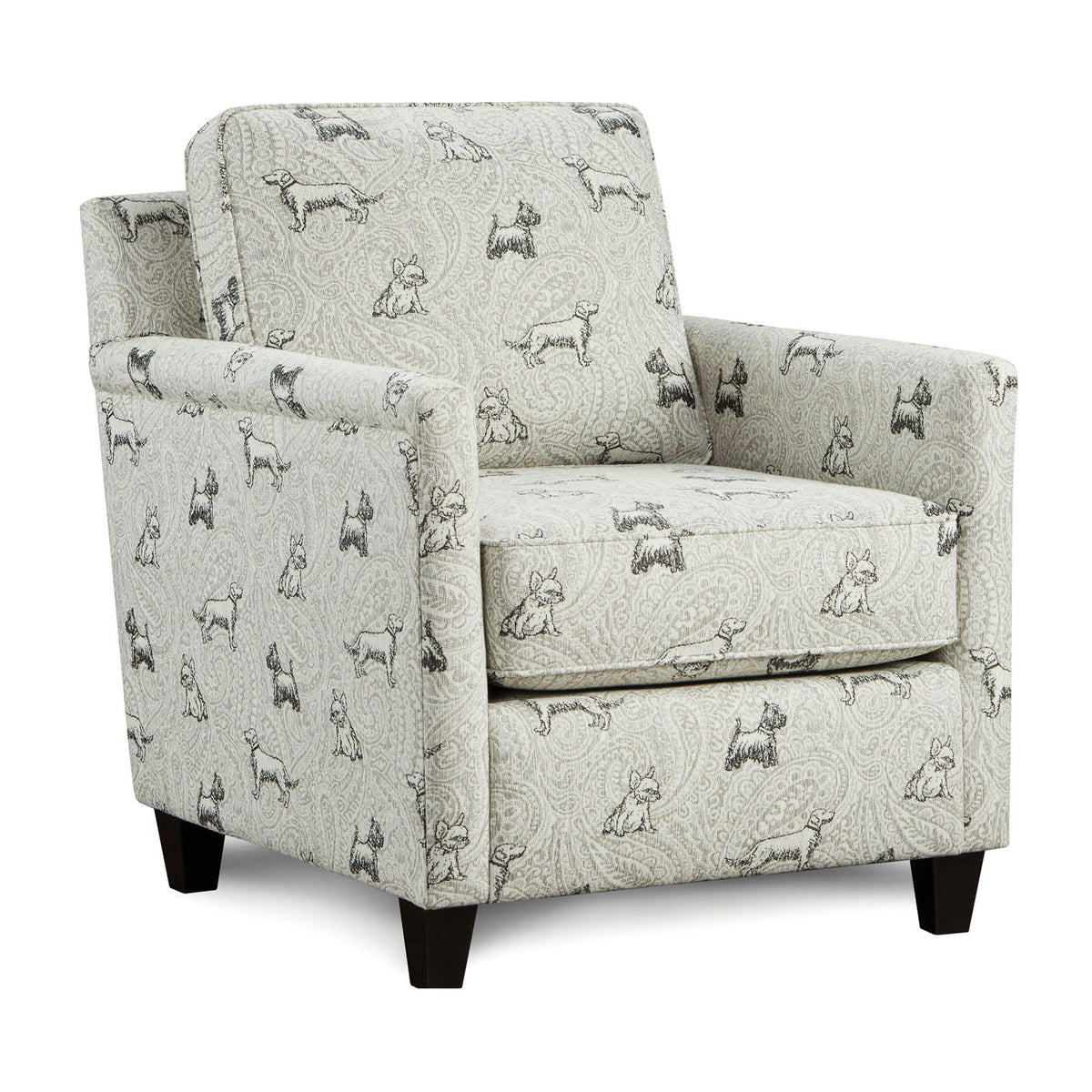 Transitional Style Dog Pattern Chair Welt Trim Large Pillow Back Multi Finish Primary Living