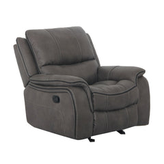 Transitional Style Dark Gray Finish Glider Recliner Arms Pillow Top Blocked Hardware Frame Fully Upholstered Primary Living Rom