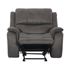 Transitional Style Dark Gray Finish Glider Recliner Arms Pillow Top Blocked Hardware Frame Fully Upholstered Primary Living Rom