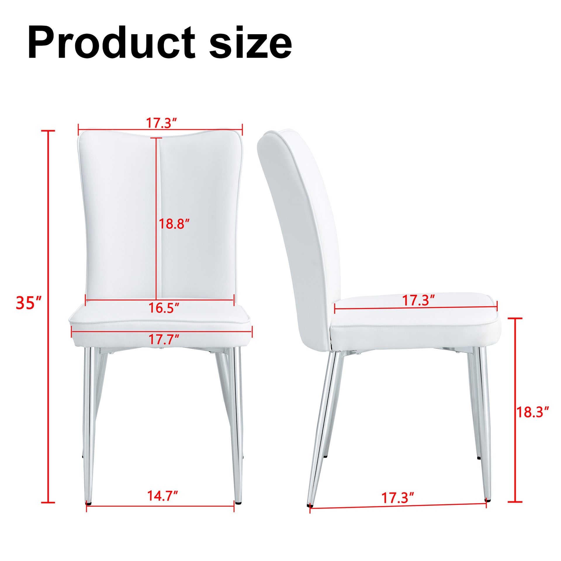 Modern minimalist dining chairs, office chairs. 2-piece set of white PU seats with silver metal legs. Suitable for restaurants, living rooms, and offices.W1151116745