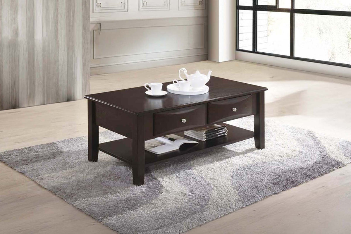 Classic Modern Look Wooden 1pc Coffee Table Living Room Furniture Table Veneer Top Drawers And Shelf Storage Espresso / Antique Black Finish