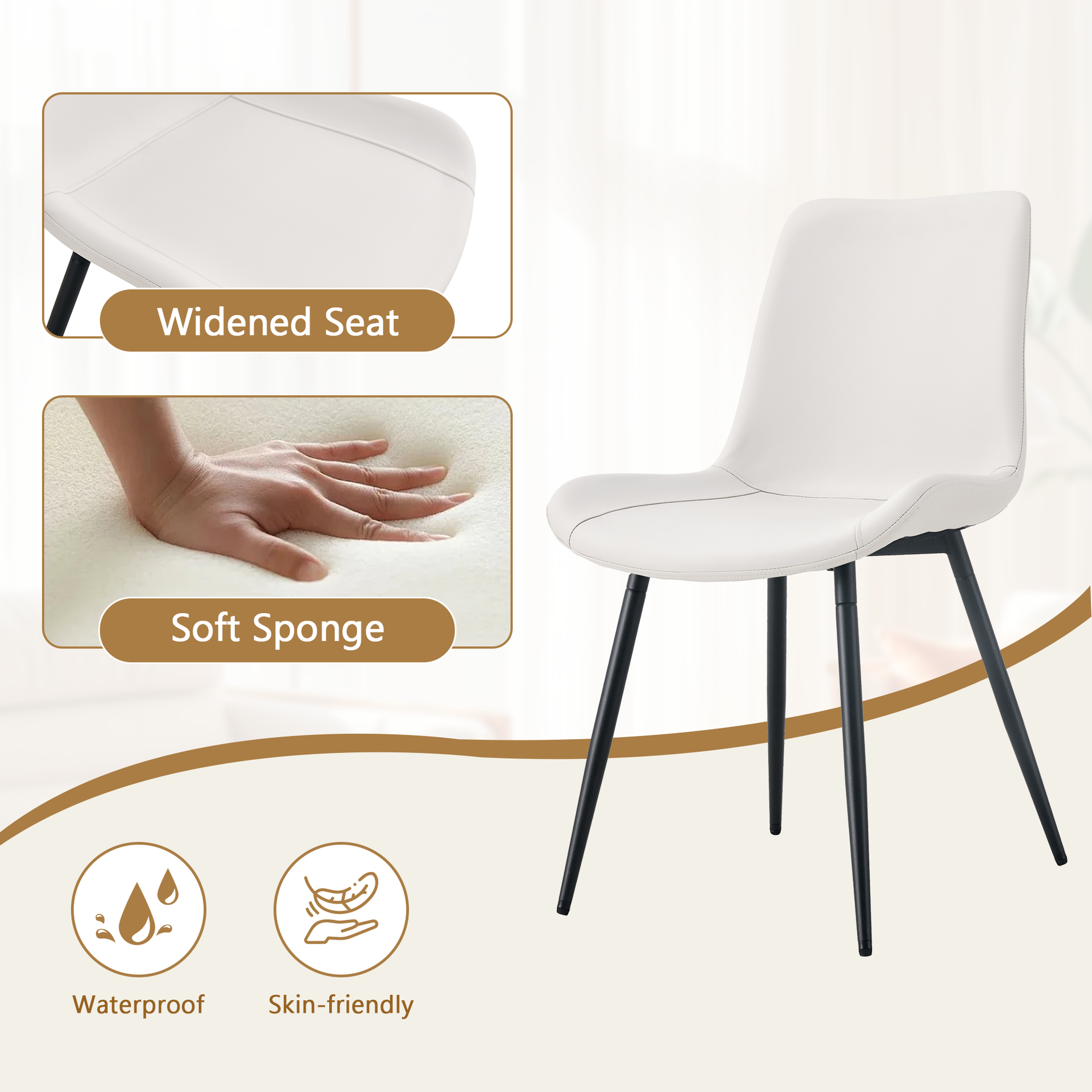 Table and chair set.42 inch modern minimalist white desktop round dining table set.Paired with 4 White Artificial PU Chairs With Curved Widened Cushion Design.Suitable for dining rooms,office,etc.