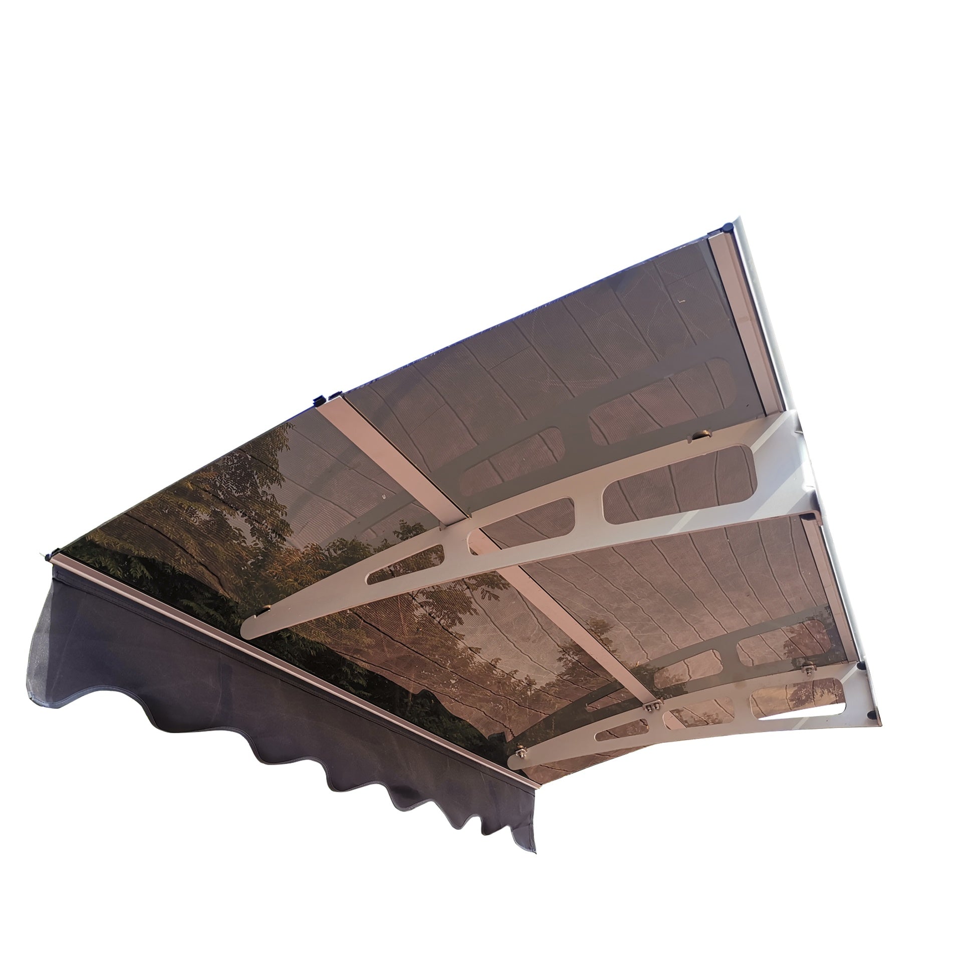 DA5934W Series Door Window Awning Canopy Made of  0.137 Inch Thick Crystal Solid Polycarbonate Sheet and Aluminum Alloy with Valance in size of 59" Wide x 34" Deep for Wooden Wall House