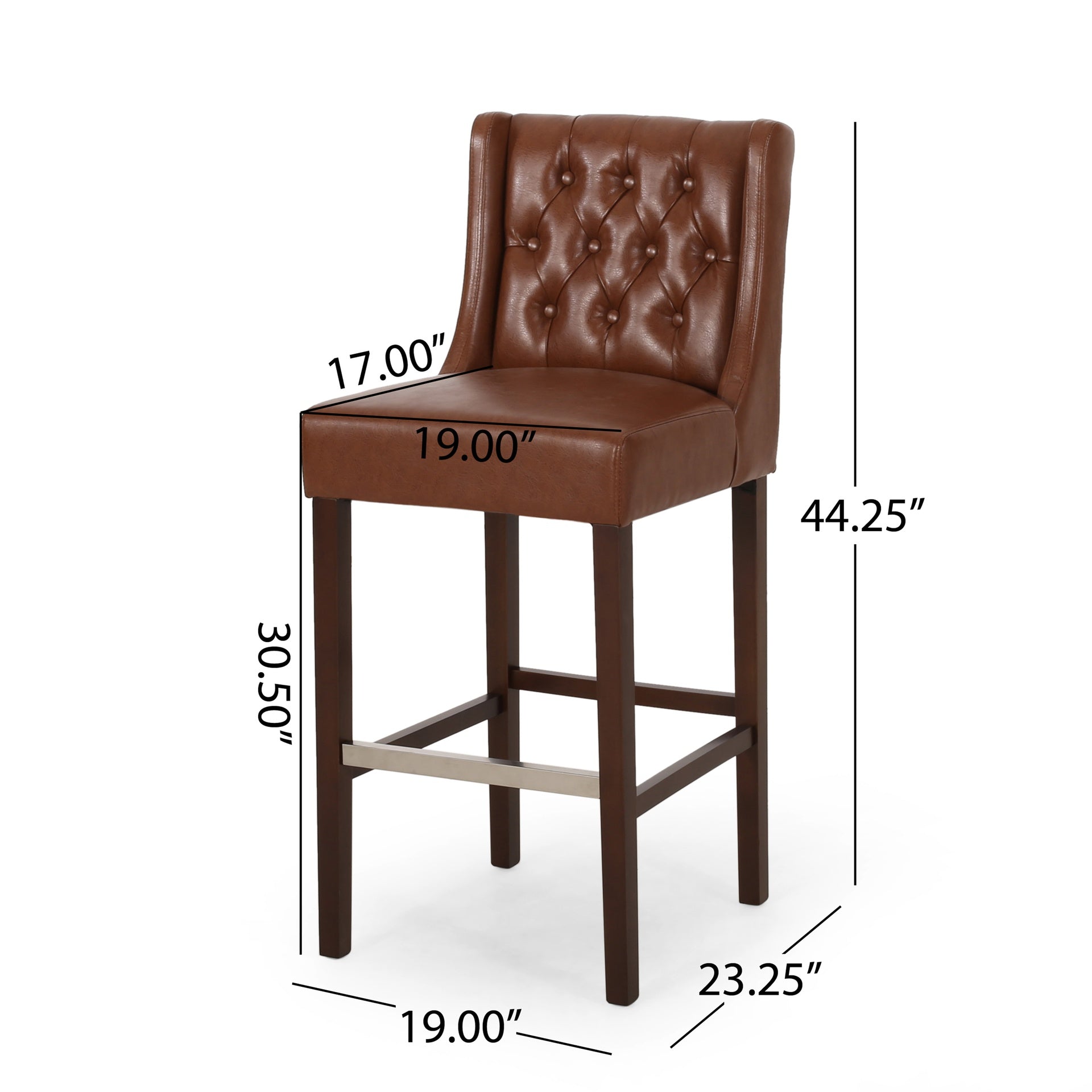 30.5 Inch Seat Height Bar Stool, Light Brown PU Upholstery with Back & Metal Footrest, Counter Stool for Kitchen Island