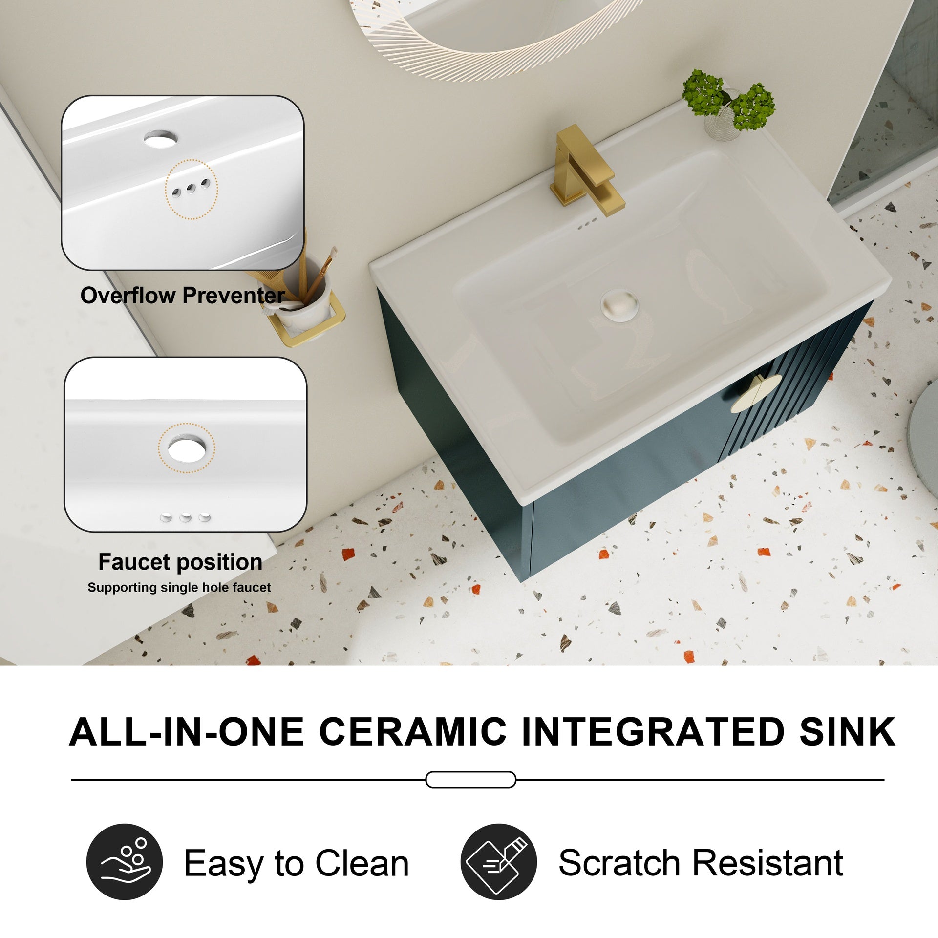 28 Inch Bathroom Vanity with Ceramic Sink, For Small Bathroom, Bathroom Vanity with Soft Close Door