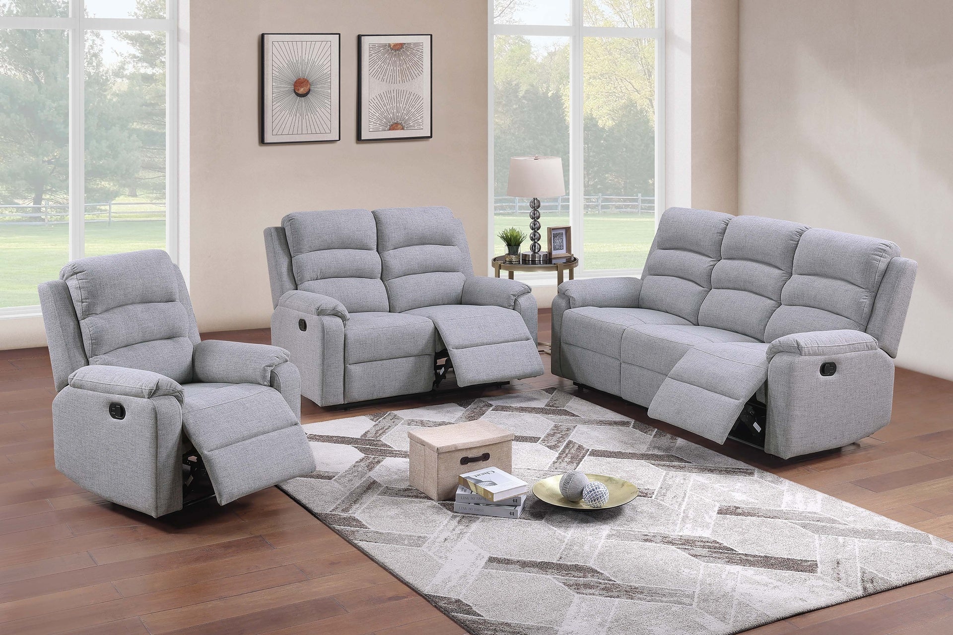 3pc Living Room Set 1x Sofa 1x Loveseat 1x Recliner Padded Armrest And Headrest Vertical Tufting Sincere Bone Finish Primary Living Room Furniture