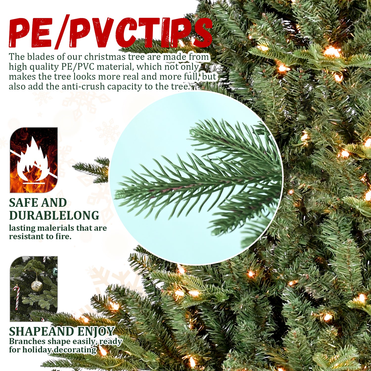 8FT Full-Shape Christmas Tree with 900 UL Lights – PE/PVC Mixed Branches, 2673Tips, Wide Base for Spacious Areas, Hinged Structure, Stable Metal Stand