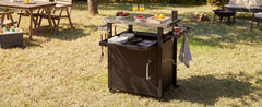 K&K 39.5" Outdoor Grill Cart with Storage Cabinet, Outdoor Bar Cart Pizza Oven Table with Wheels, Stainless Steel Top, Outdoor Kitchen Island with Spice & Paper Rack for BBQ, Waterproof Cover Included
