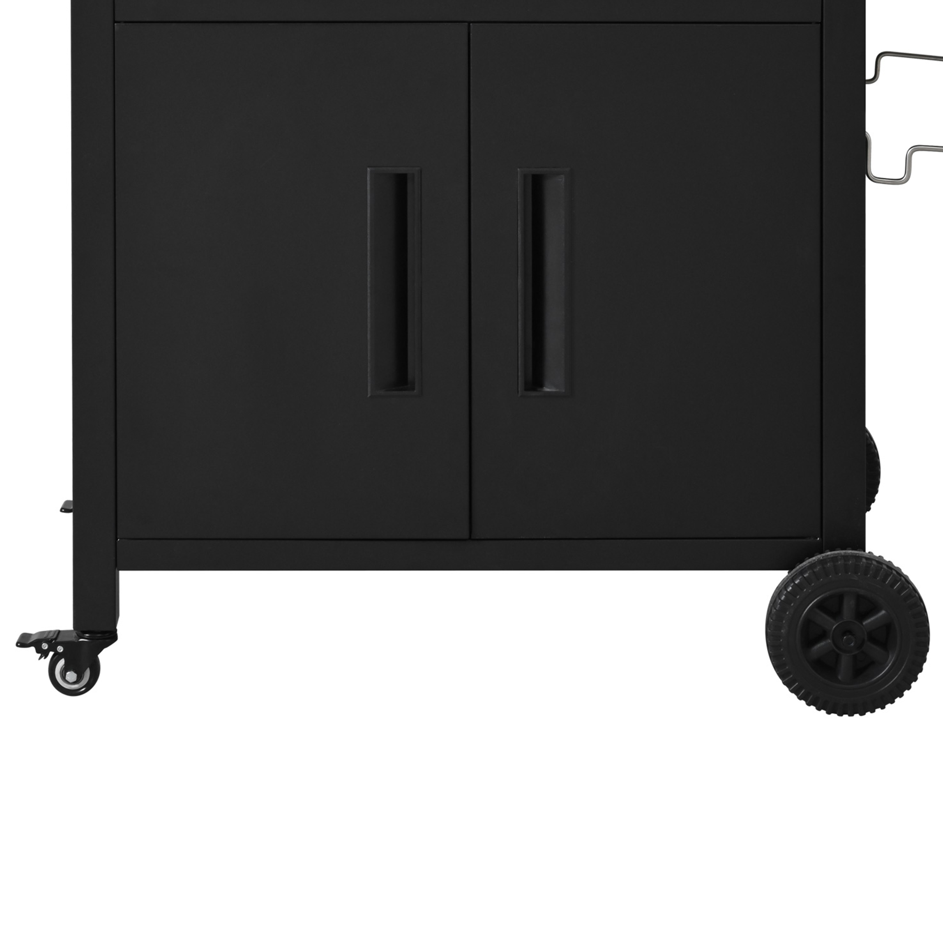 K&K Outdoor Grill Cart with Storage Cabinet, Outdoor Metal Kitchen Island with Foldable Table, Pizza Oven Table with Wheels & Stainless Steel Top & Hooks & Spice Rack for BBQ,Waterproof Cover Included