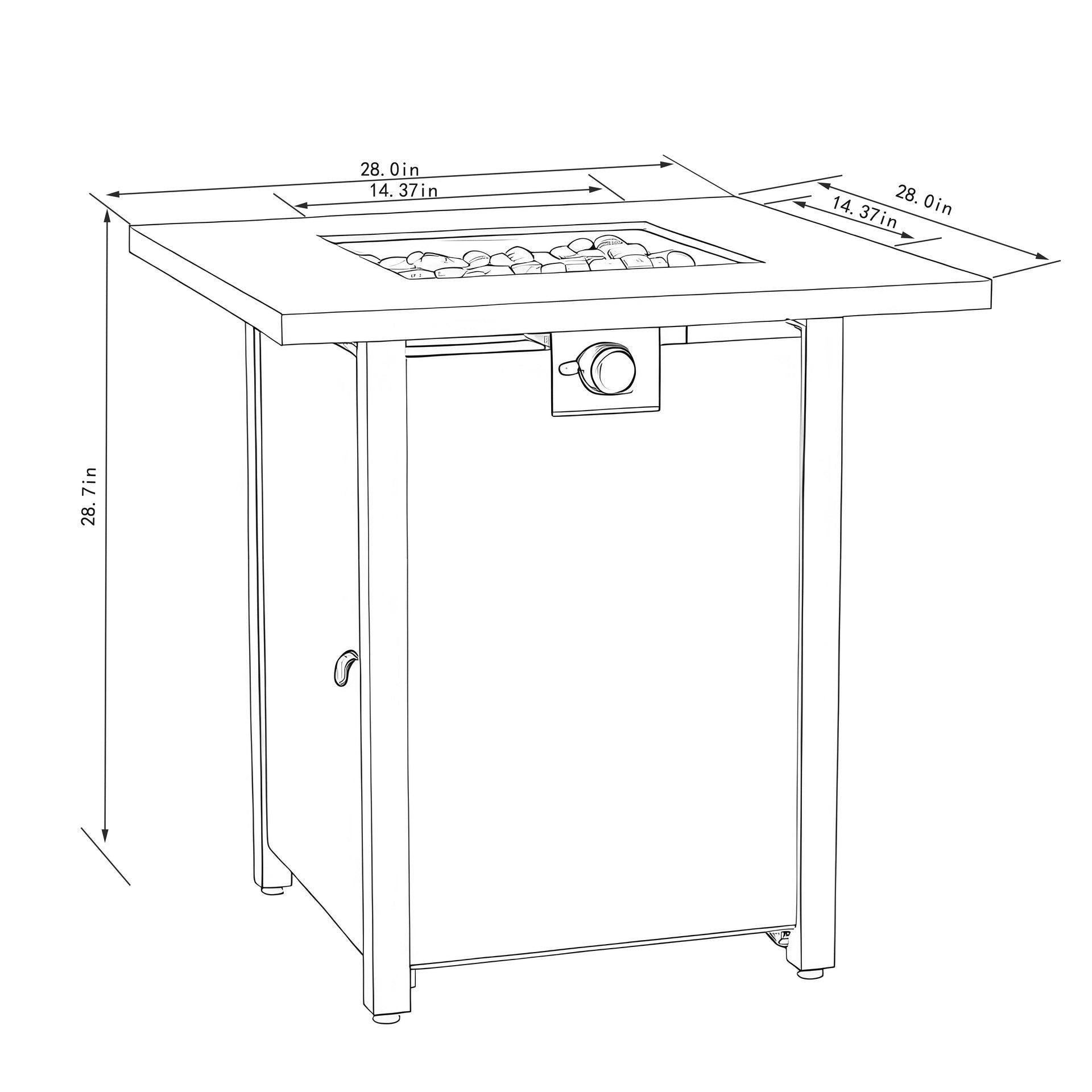 28" Propane Gas Fire Pit Table, 50000 BTU Square Steel Fire Pit  for Outside Patio Deck Garden Courtyard -Black