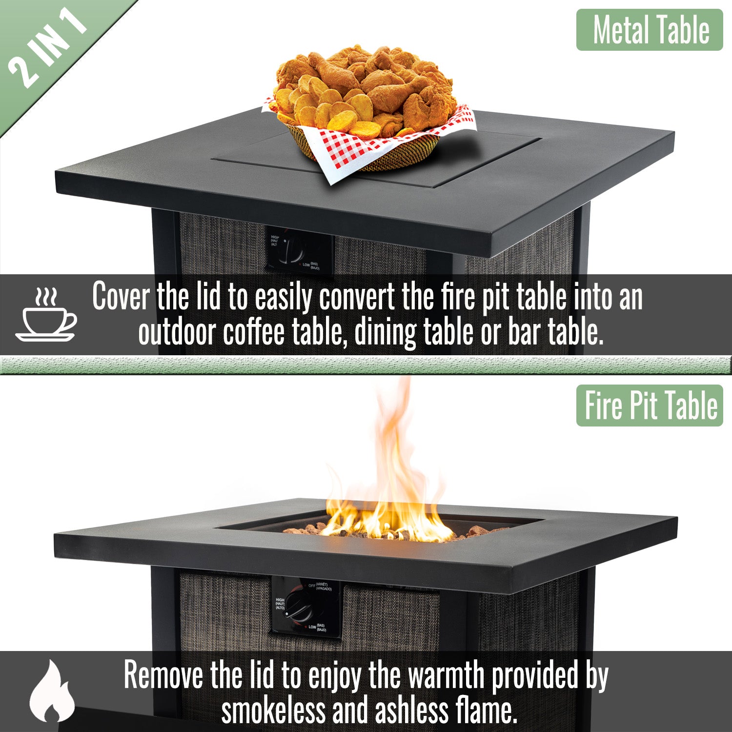 28" Propane Gas Fire Pit Table, 50000 BTU Square Steel Fire Pit  for Outside Patio Deck Garden Courtyard -Black