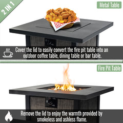 28" Propane Gas Fire Pit Table, 50000 BTU Square Steel Fire Pit  for Outside Patio Deck Garden Courtyard -Black