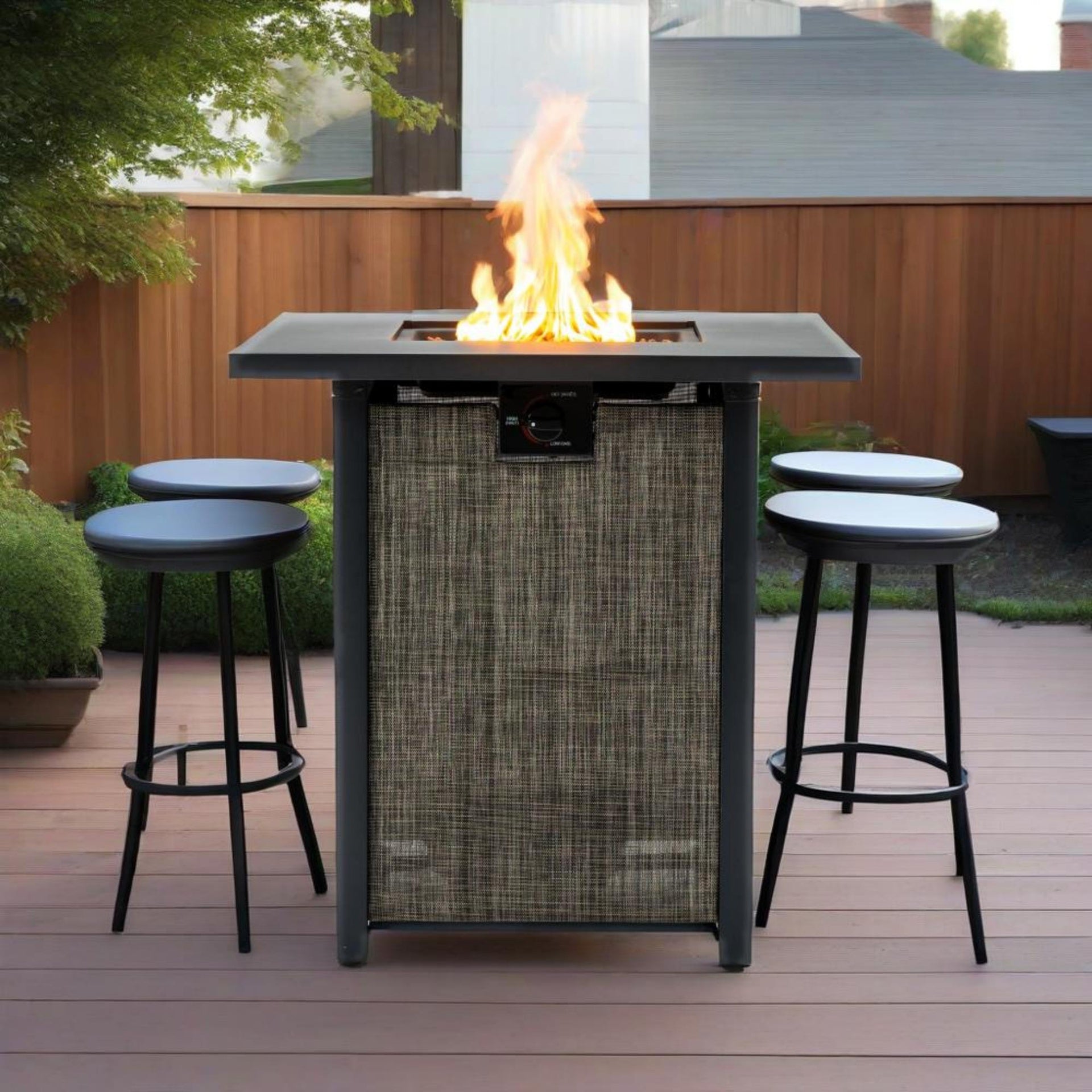 28" Propane Gas Fire Pit Table, 50000 BTU Square Steel Fire Pit  for Outside Patio Deck Garden Courtyard -Black