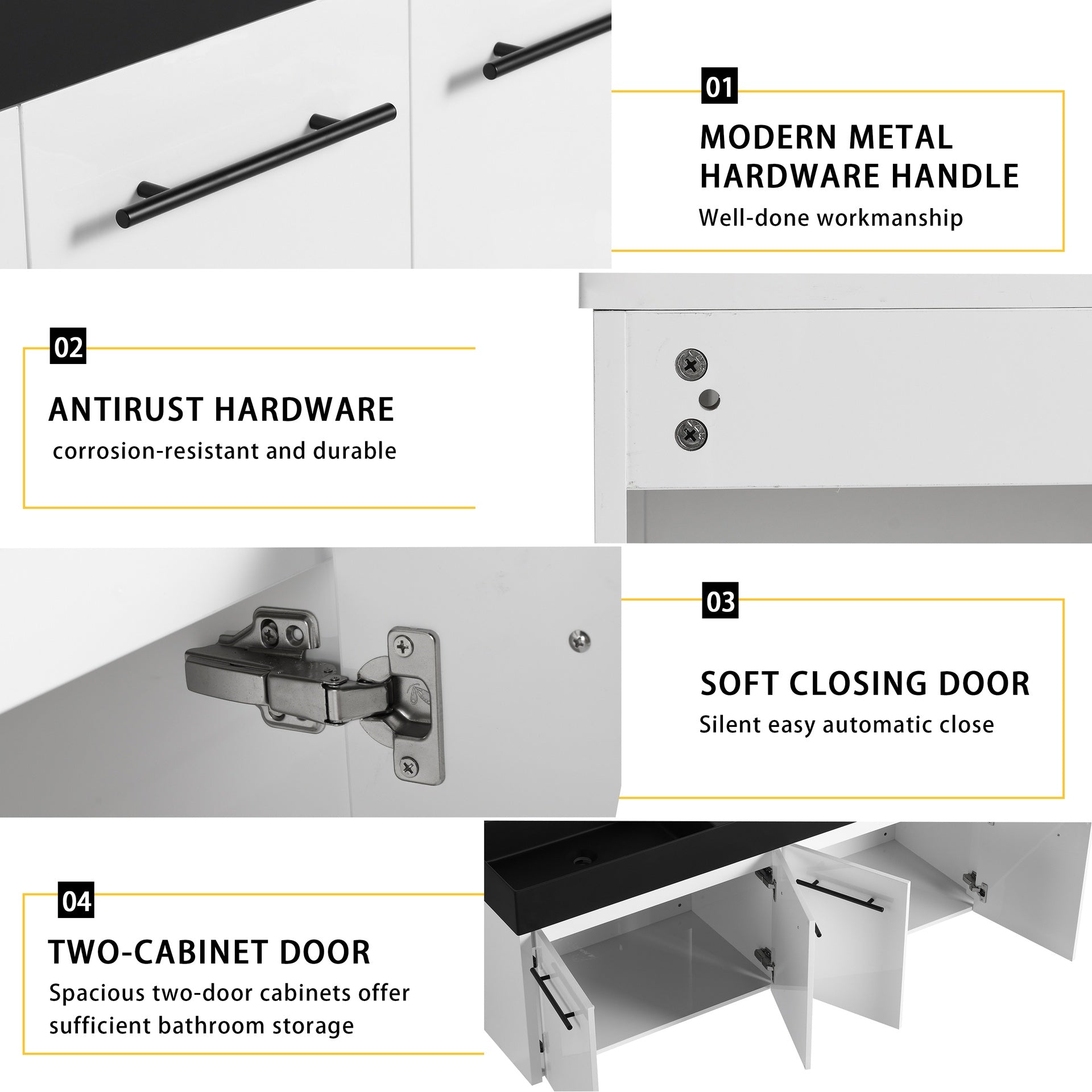60 Inch Wall-Mounted Bathroom Vanity with Sink, Thick Edged Double Black Resin Sink, KD-Package