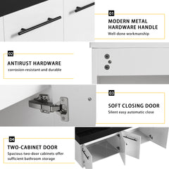 60 Inch Wall-Mounted Bathroom Vanity with Sink, Thick Edged Double Black Resin Sink, KD-Package