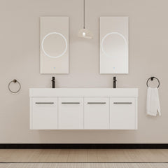60 Inch Wall-Mounted Bathroom Vanity with Sink, Thick Edged Double Resin Sink, KD-Package