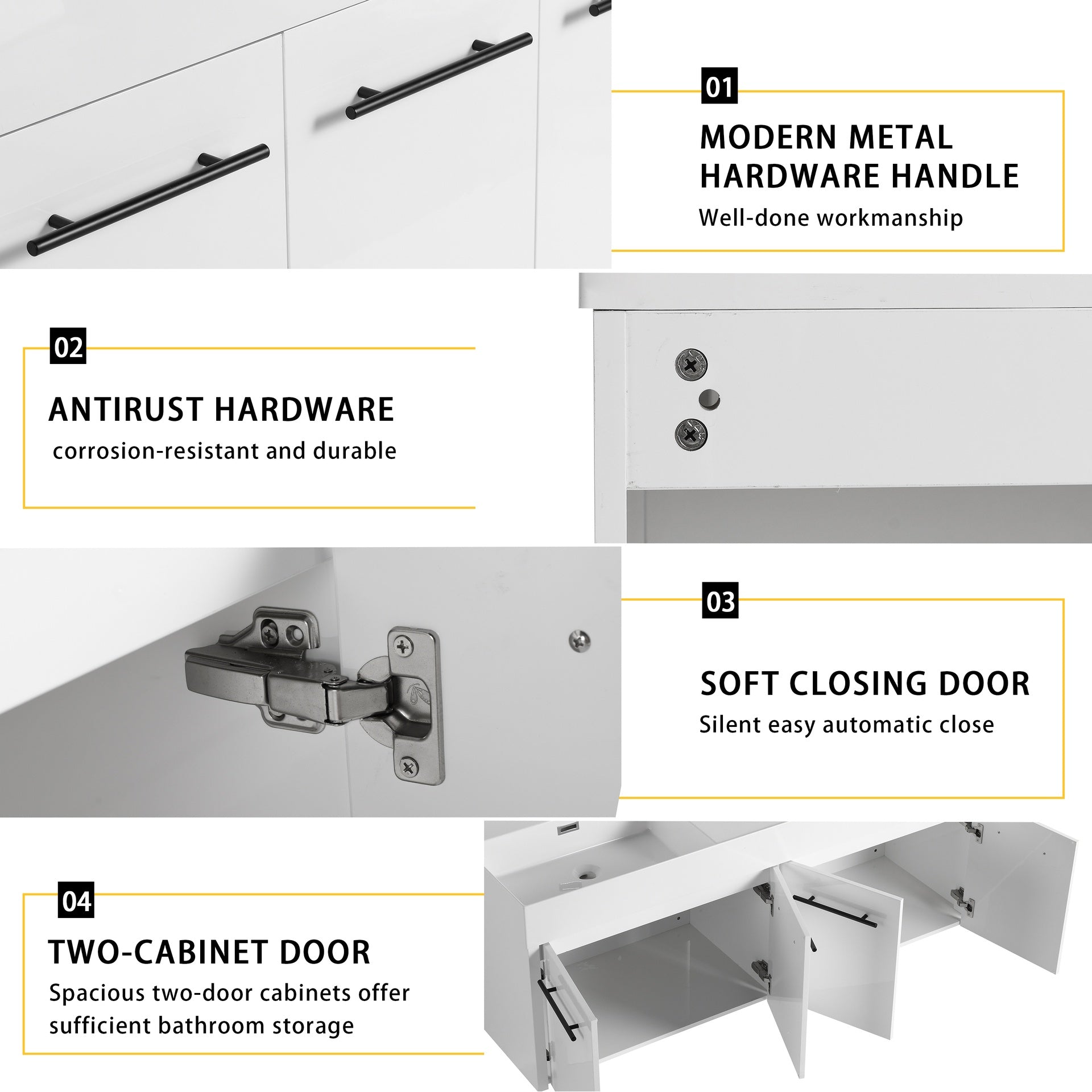 60 Inch Wall-Mounted Bathroom Vanity with Sink, Thick Edged Double Resin Sink, KD-Package