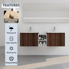 60 Inch Soft Close Doors Bathroom Vanity With Sink, A Small Storage Shelves, 24" and 12" Combination Cabinet,(KD-Packing)