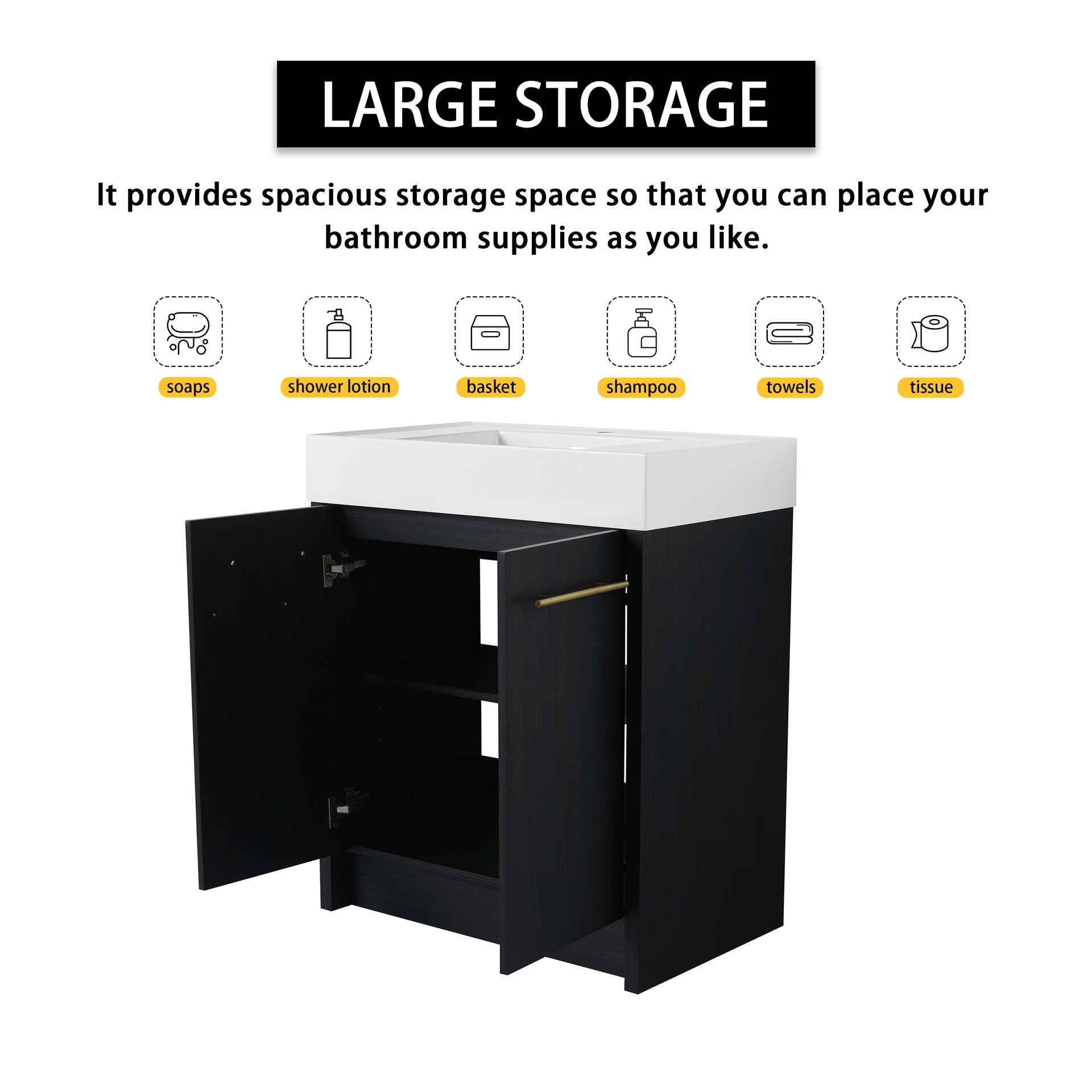 30 Inch Freestanding Bathroom Vanity with Resin Sink, With Soft Closing Door, KD-Package