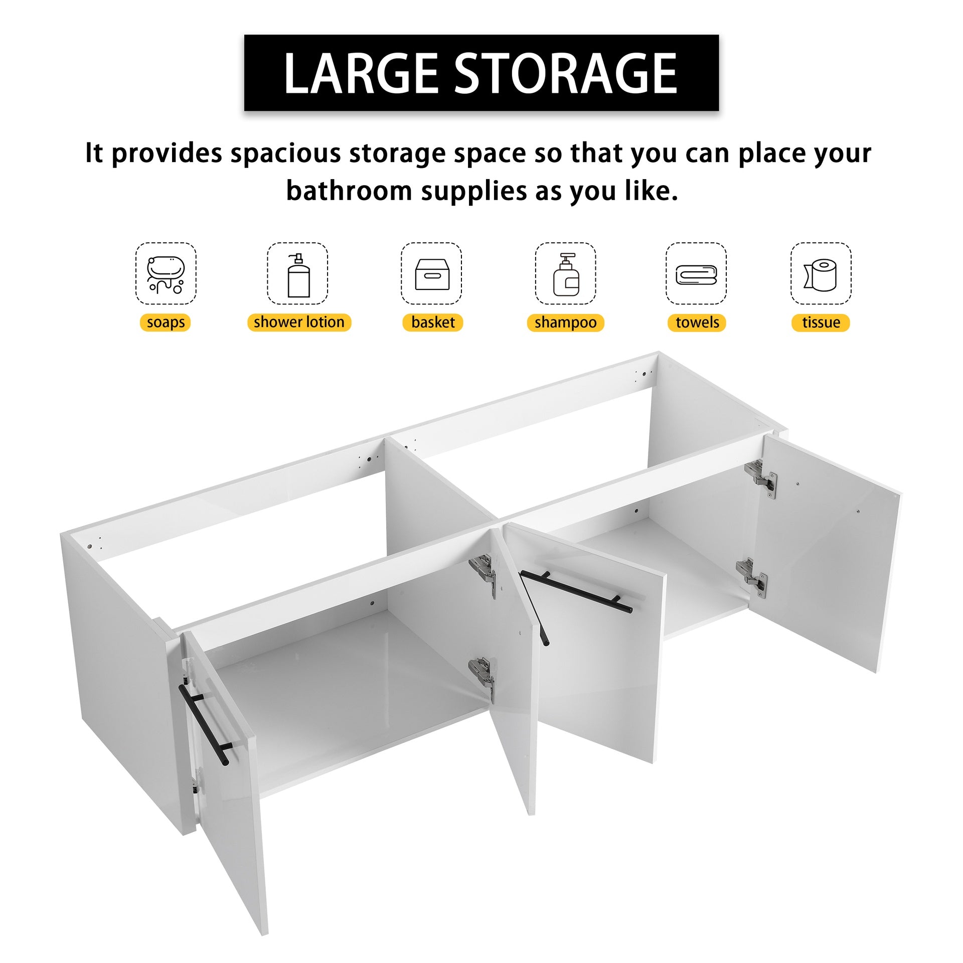 60 Inch Wall-mounted Bathroom Vanity (Only the Cabinet Body, No Top Sink)-BVB09160GWH