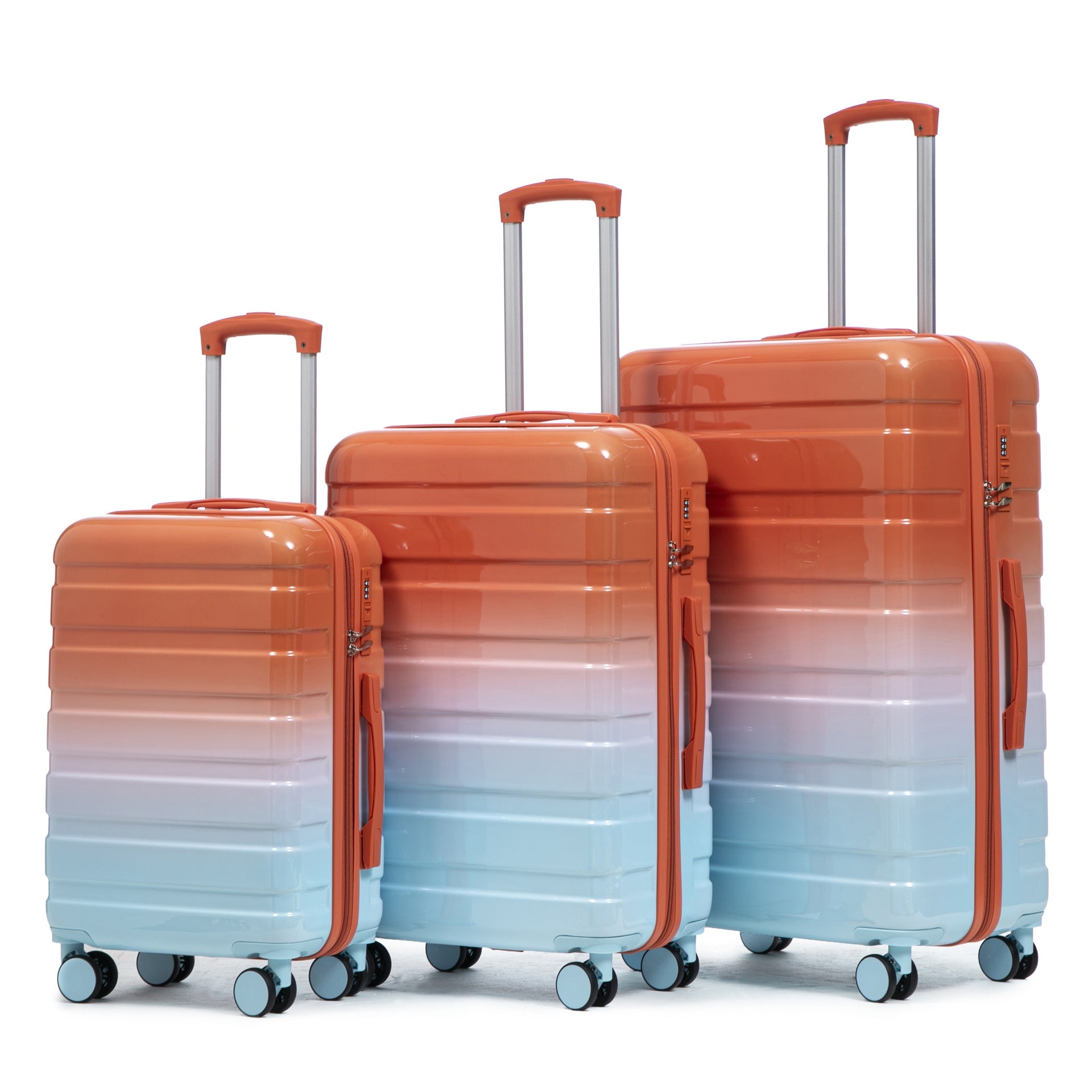 20"/24"/28" 3 pcs/set in PC Spinner Wheel Luggage, Carry on Suitcase, With Gradient Color and Combination Lock(Blue+Red)