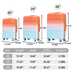 20"/24"/28" 3 pcs/set in PC Spinner Wheel Luggage, Carry on Suitcase, With Gradient Color and Combination Lock(Blue+Red)