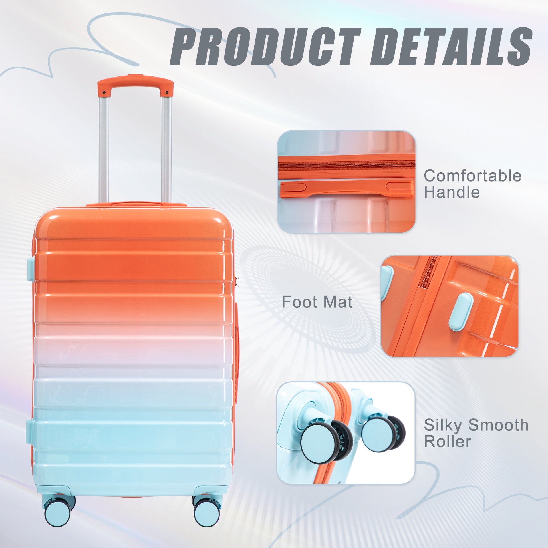 20"/24"/28" 3 pcs/set in PC Spinner Wheel Luggage, Carry on Suitcase, With Gradient Color and Combination Lock(Blue+Red)
