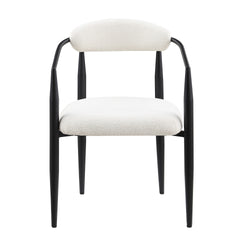 Woker Dining Chairs Set of 2, Mid-Century Modern Dining Chairs, Kitchen Dining Room Chairs, Round Boucle Backrest Sherpa Dining Chair with Black Metal Legs
