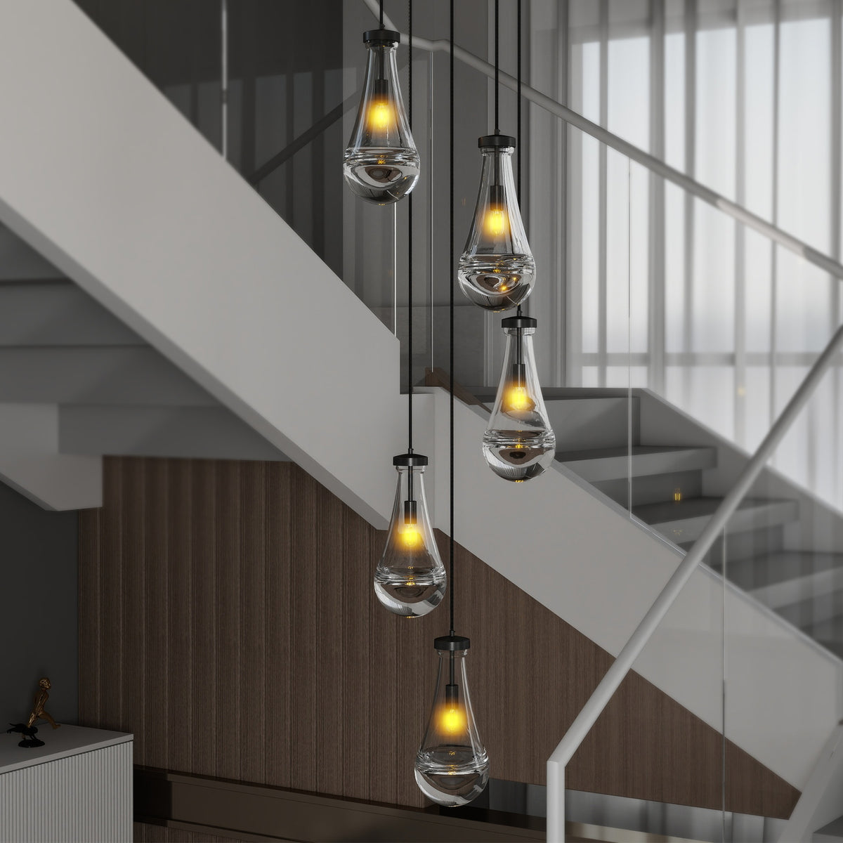 5 Light Cluster Pendant Lights, Black High Ceiling Chandeliers Adjustable, Living Room Pendant Light, Foyer Chandeliers, Stairwell Pendant Lighting, Bedroom Chandelier,E12 not including bulb