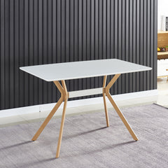 Modern Minimalist StyleDining Table MDF Anti-Scratch Top Metal Shelf Metal Heat Transfer Legs Leveling Feet For Dining Room Kitchen Office Table X 1(White)