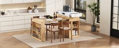 TREXM Extendable Dining Table with Folding Tabletop, Bar Table with Drawers and Power Outlet, Kitchen Island with Wheels and Hooks, Sideboard for Kitchen and Dining Room (Natural+Creamy White)