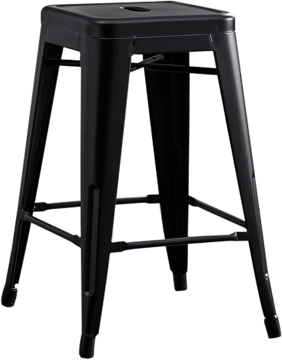 Backless Modern Light Weight Industrial Contemporary Rustic Vintage Costal Metal Bar Stools Without Back and 4 Leg Design (Set of 2) (24" Seat, Distressed Black)