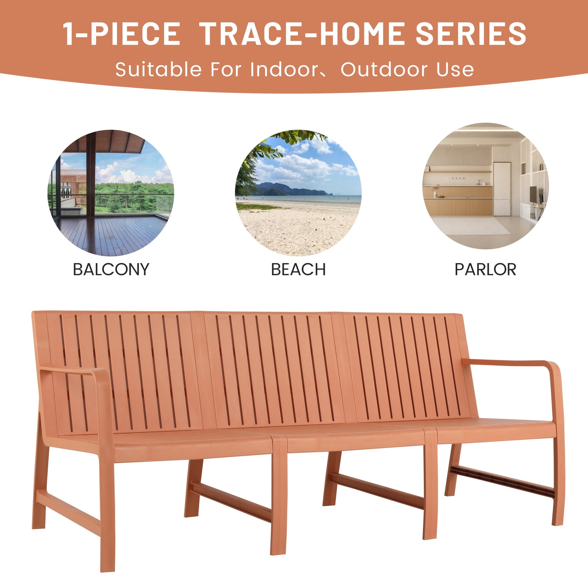 Holiday - 1-Piece Indoor/Outdoor Furniture 3-Seater Sofa Waterproof PP Material - Easy Assembly Patio Conversation Set (Apricot Brown)