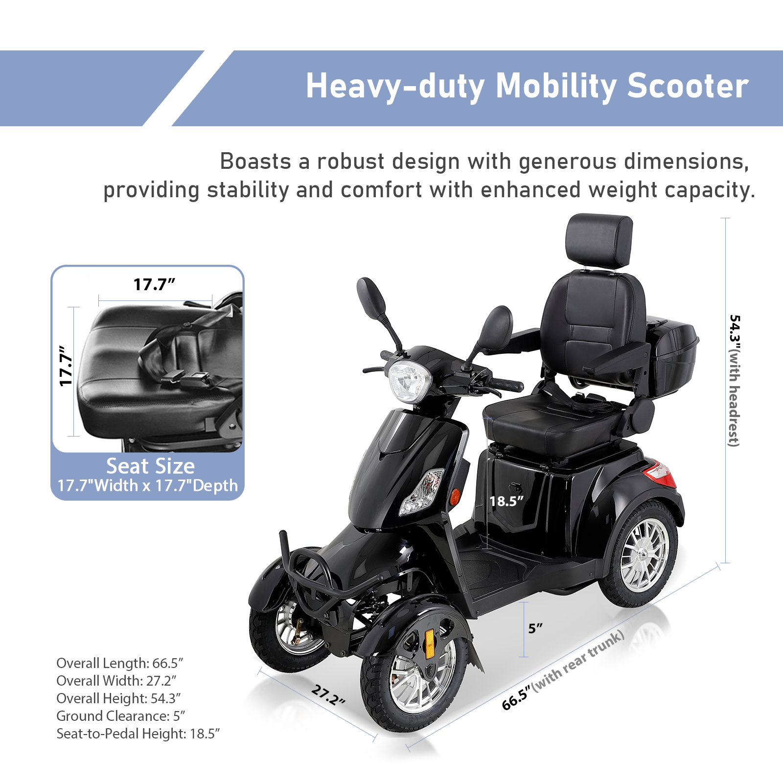 Mobility Scooters for Seniors  500lbs Capacity  800W All Terrain Electric Powered Mobility Cart   Heavy Duty Mobility Scooter
