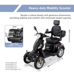 Mobility Scooters for Seniors  500lbs Capacity  800W All Terrain Electric Powered Mobility Cart   Heavy Duty Mobility Scooter