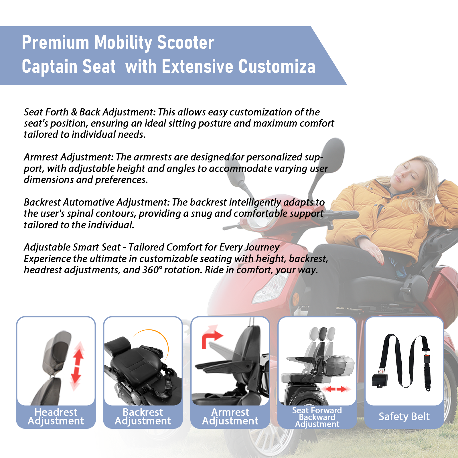 Mobility Scooters for Seniors  500lbs Capacity  800W All Terrain Electric Powered Mobility Cart   Heavy Duty Mobility Scooter