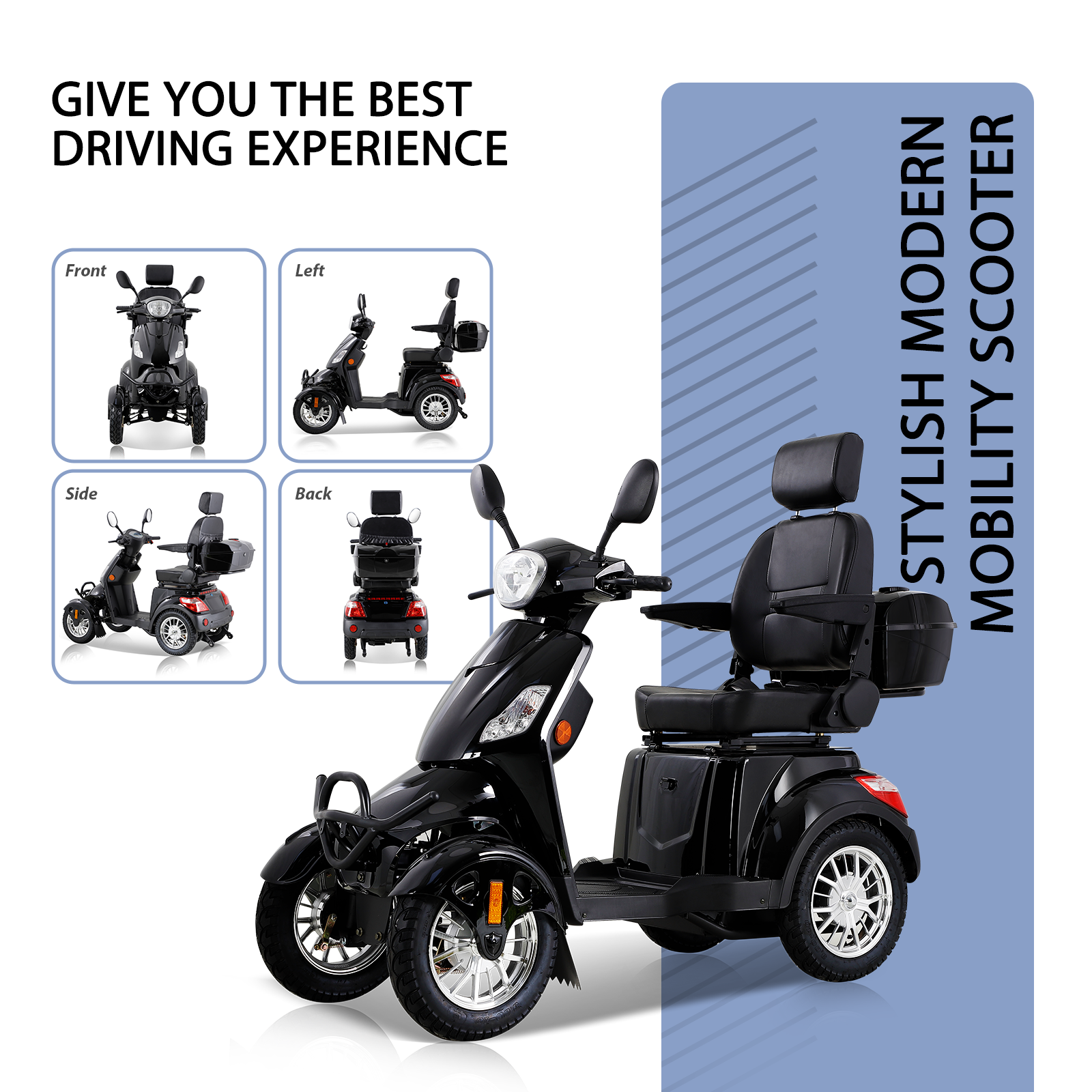 Mobility Scooters for Seniors  500lbs Capacity  800W All Terrain Electric Powered Mobility Cart   Heavy Duty Mobility Scooter