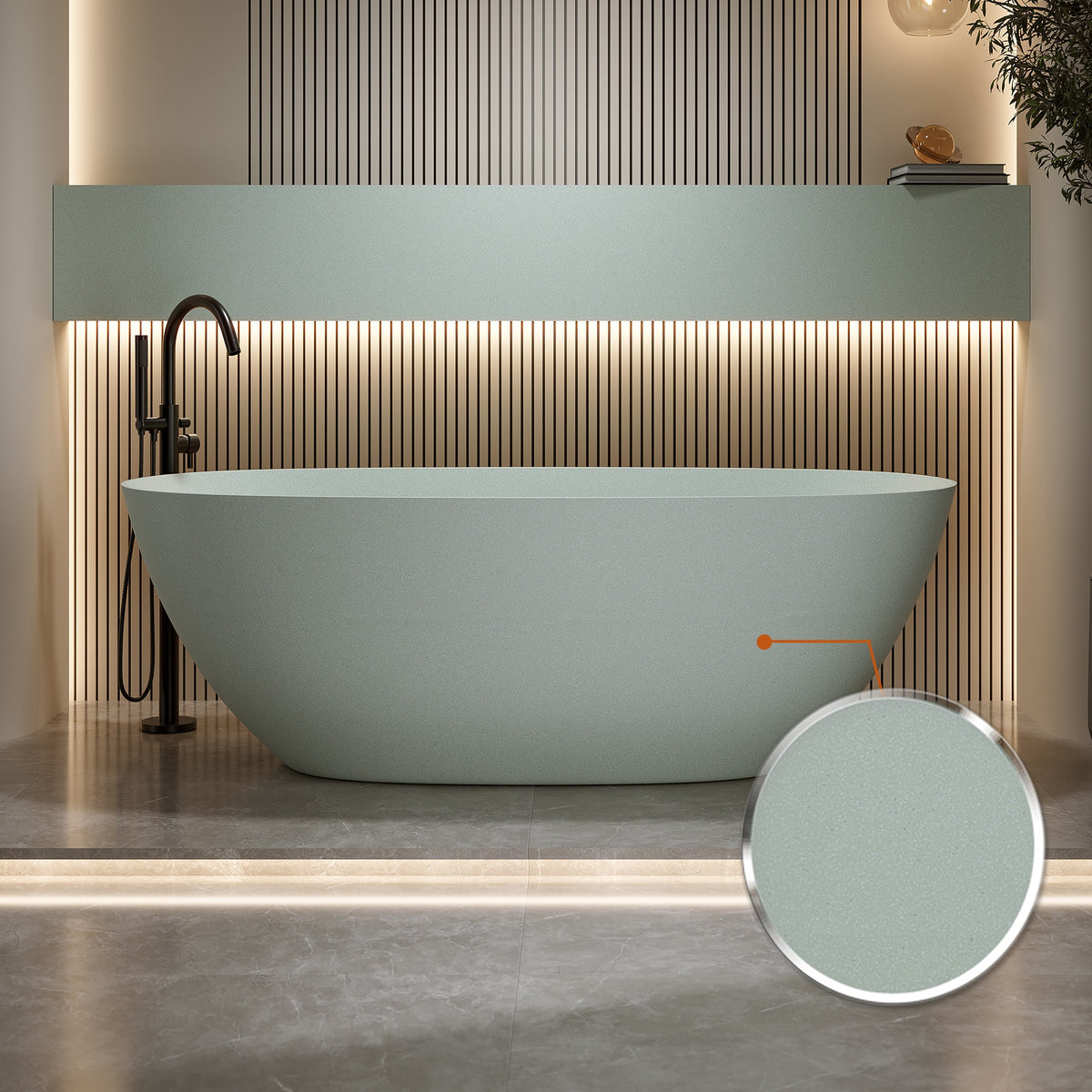 65'' Freestanding Bathtub Resin Stone Soaking Bathtub Solid Surface Modern Tubs with Overflow and Pop-up Drain