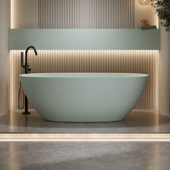 65'' Freestanding Bathtub Resin Stone Soaking Bathtub Solid Surface Modern Tubs with Overflow and Pop-up Drain