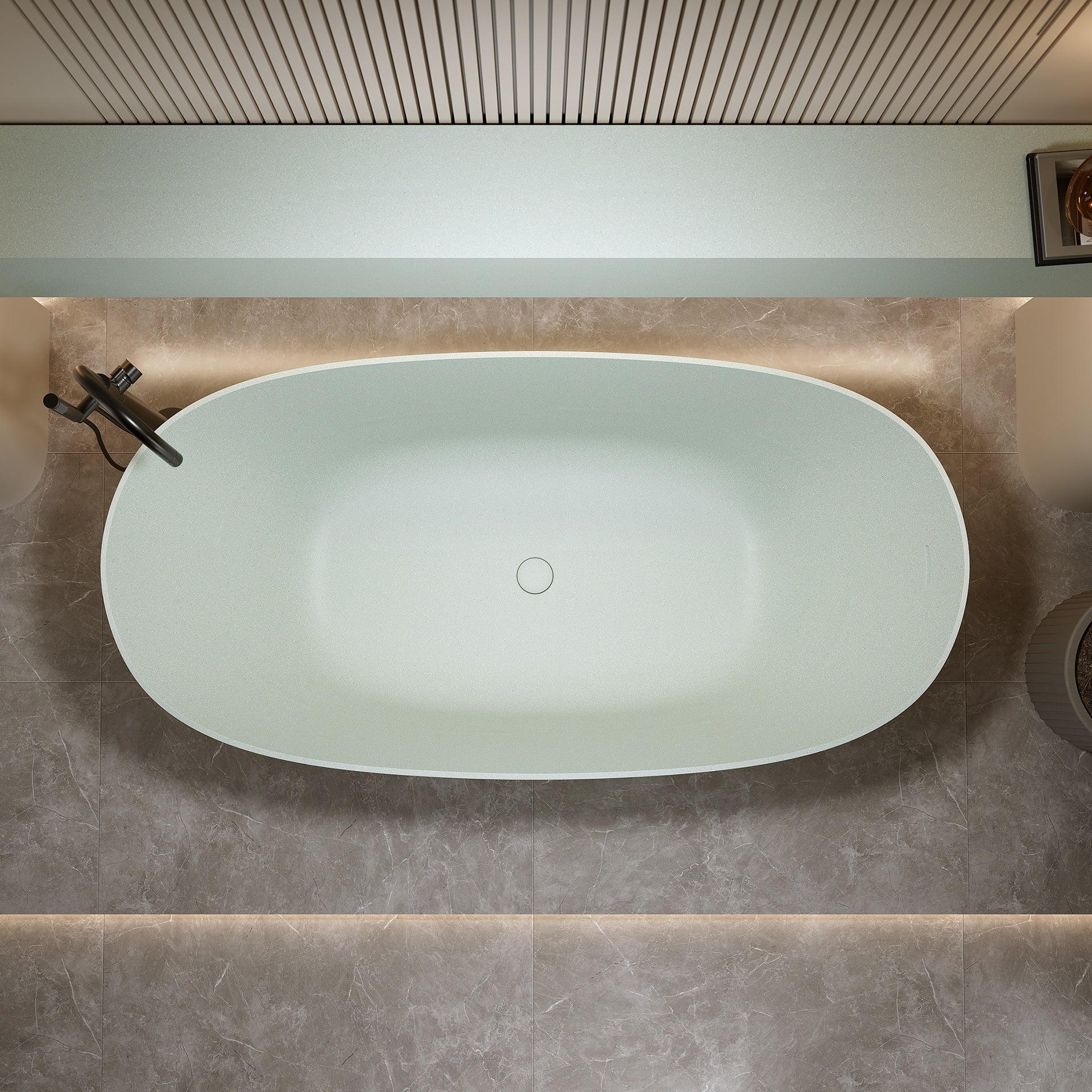 65'' Freestanding Bathtub Resin Stone Soaking Bathtub Solid Surface Modern Tubs with Overflow and Pop-up Drain